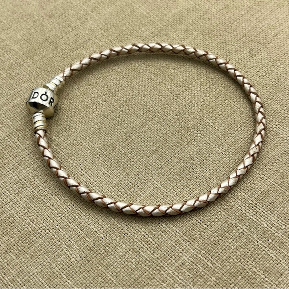 Woman’s Pandora Silver and Pink wrap braided Charm Bracelet - Picture 1 of 7